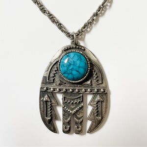 Vintage Rafaelian Southwestern Style Pewter & Faux Turquoise Necklace